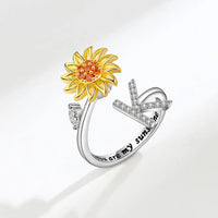 Adjustable Size Sunflower Rotatable Ring Women Personality Zircon 26 English Letter Rings 925 Silver Gold Two Color Ring
